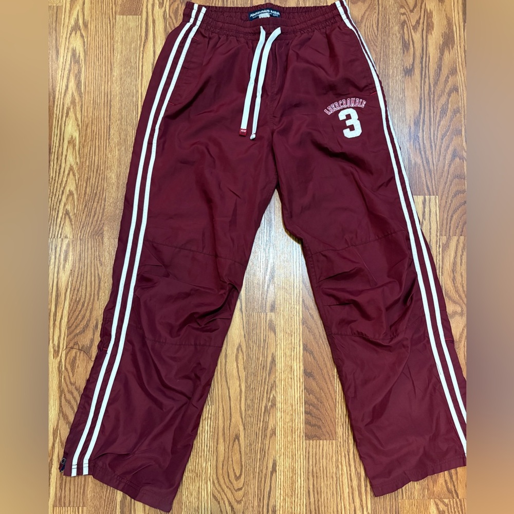 Abercrombie #3 Y2K Maroon Track Pants with‎ White Stripes 33x43 Blokecore Urban